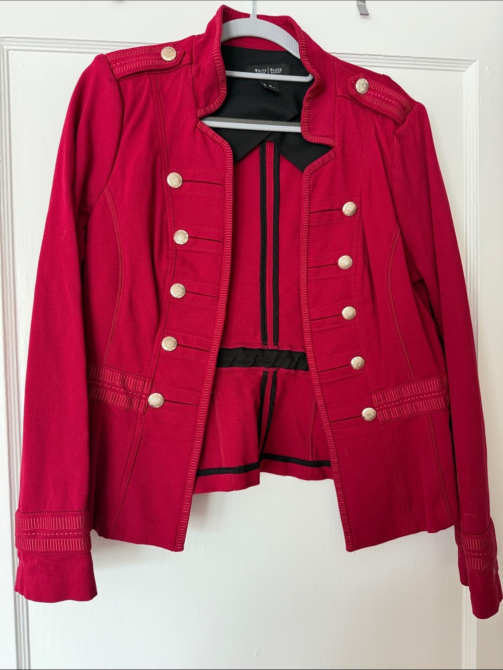 White House Black Market Red Military-Style Blazer with Gold Buttons